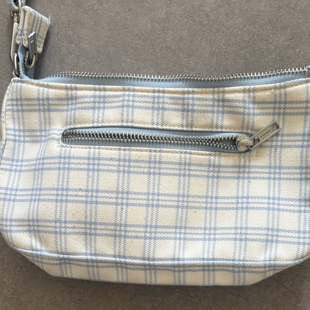Plaid Shoulder Bag - Blue and White - Picture 2 of 4